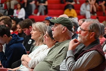 Crowd listen to Bill McKibben speak