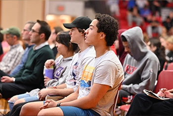 Students listen to Bill McKibben speak