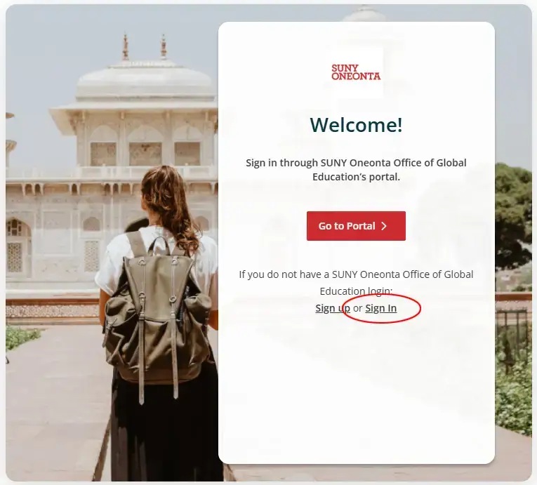 OGE Portal login screen with "Sign In" link highlighted in red