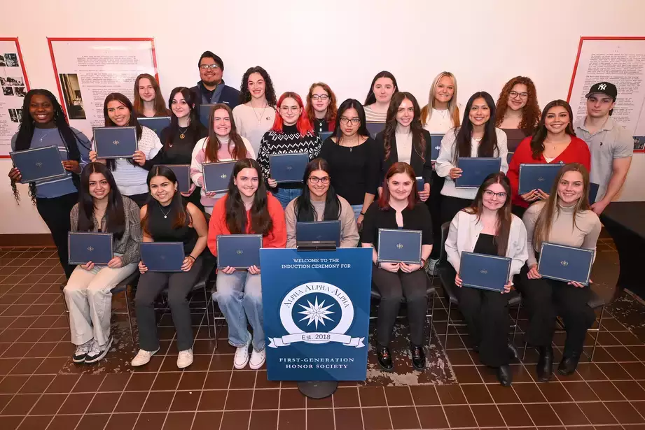 A photo of all new Tri-Alpha student inductees who were able to attend the induction ceremony