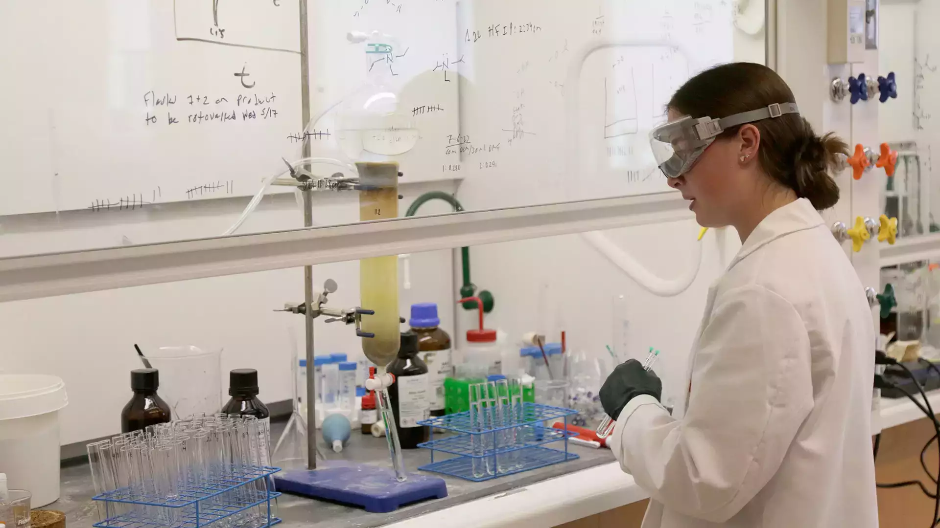 BioChem Major Jessica Shaw works in the lab during summer research.
