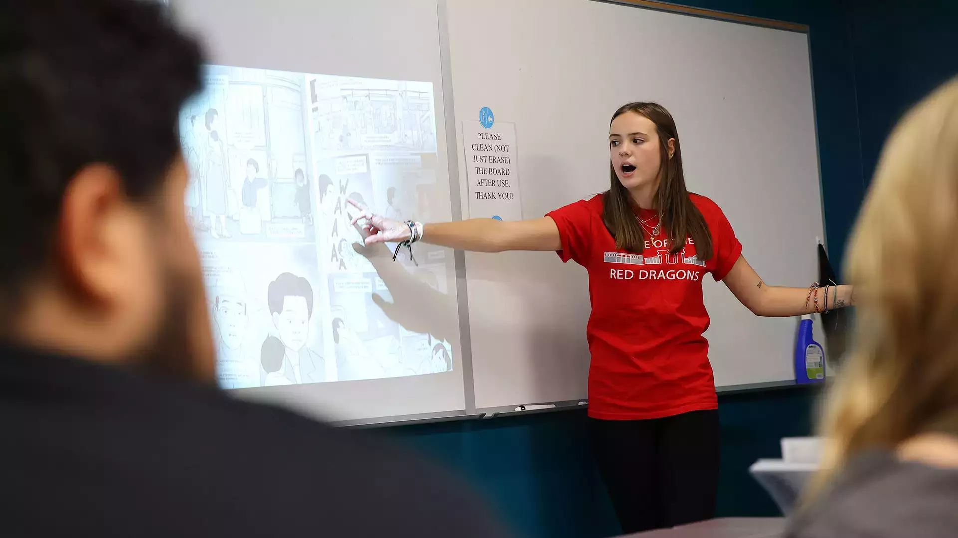An English major discusses material during the Common Read Conference.