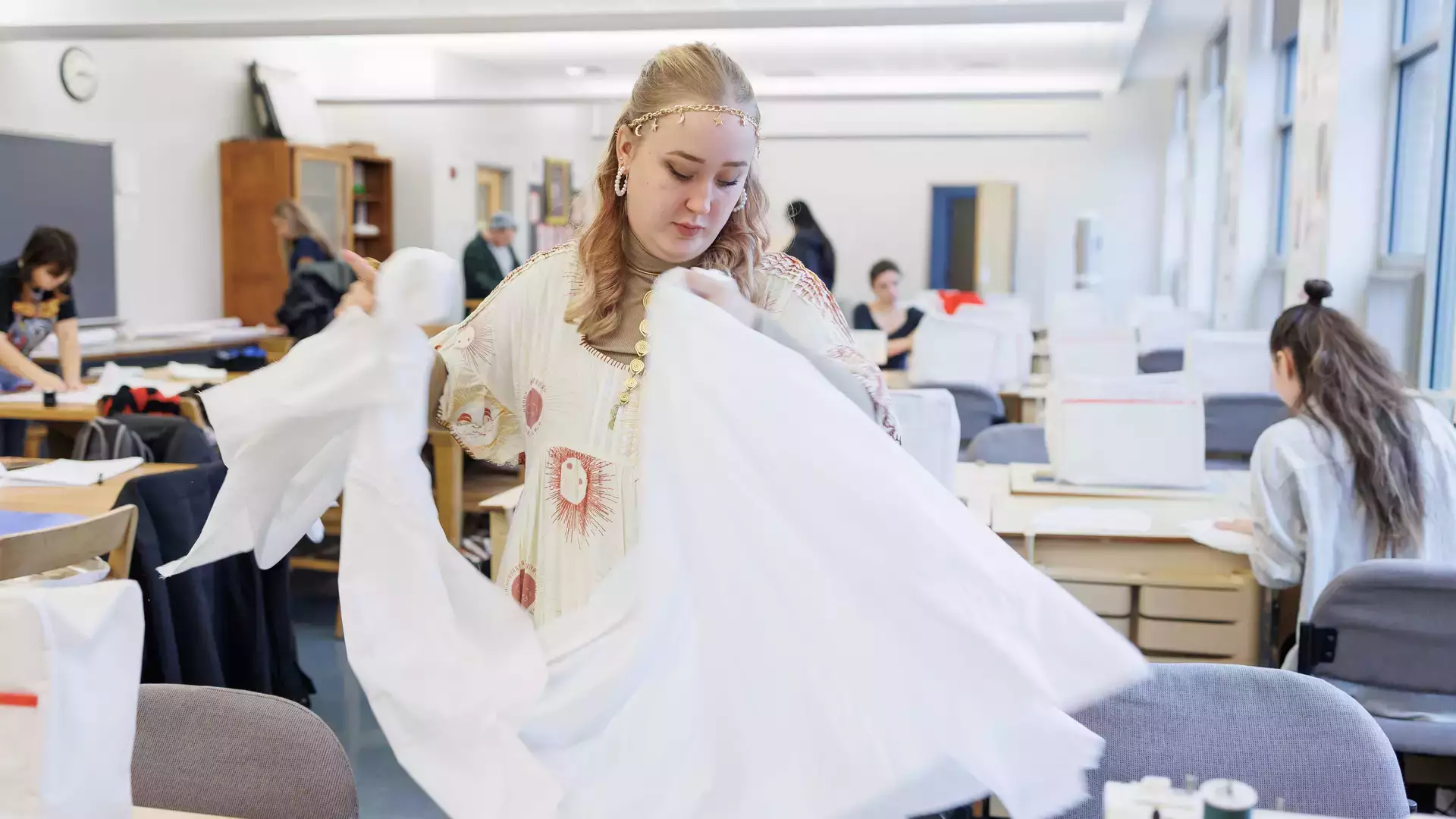 Working with fabric in the Fundamentals of Flat Pattern class.
